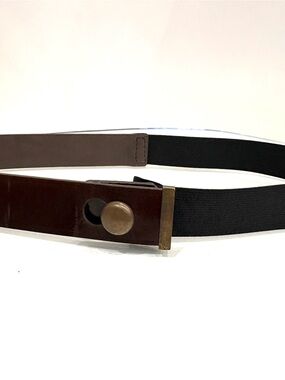 $390 Vintage Lanvin Paris Patent Leather Elastic Belt Burgundy Size M / L